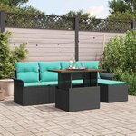 vidaXL Ensemble de canapé de jardin avec coussin 6 Pièces Noir et bleu