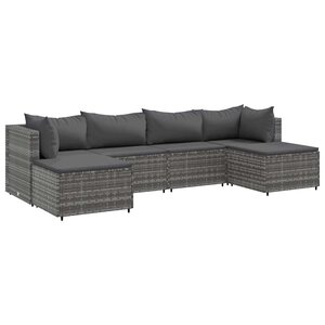 vidaXL Salon de jardin 6 Pièces avec coussins Gris Résine tressée