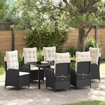 vidaXL Set de jardin 7 pièces avec coussins Noir Poly Rattan
