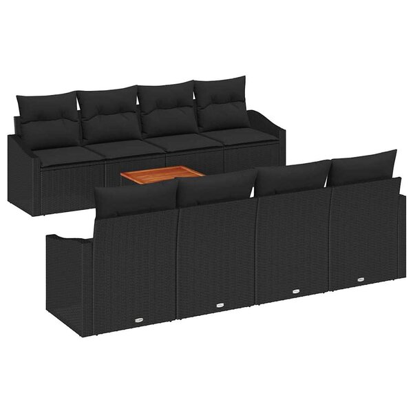 vidaXL Ensemble de canapé de jardin avec coussin 9 Pièces Noir Poly rotin