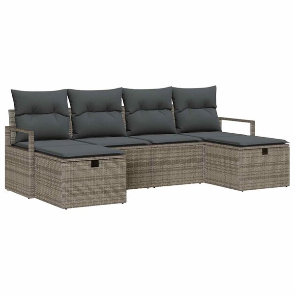 vidaXL Ensemble de canapé de jardin avec coussin 6 Pièces Gris Poly rotin