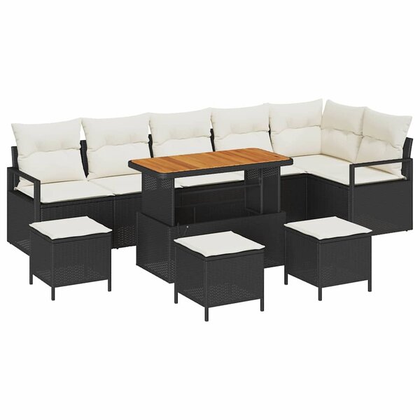 vidaXL Ensemble de canapé de jardin avec coussin 10 Pièces Noir et Crème