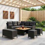 vidaXL Ensembles de meubles avec oreiller 7 Pièces Noir Rotin PE