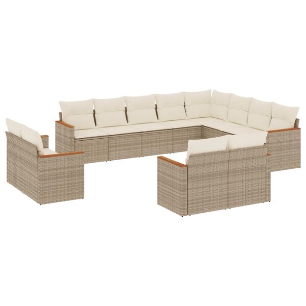 vidaXL Salon de jardin avec coussins 12 Pièces beige résine tressée