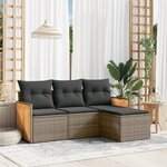 vidaXL Salon de jardin 4 Pièces avec coussins gris résine tressée