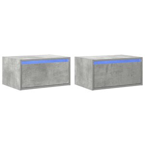 vidaXL Tables de chevet murales avec lumières LED 2 Pièces gris béton