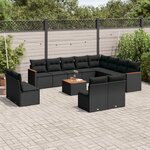 vidaXL Salon de jardin avec coussins 13 Pièces noir résine tressée