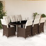 vidaXL Ensemble de bistro de jardin 9 Pièces coussins marron poly rotin