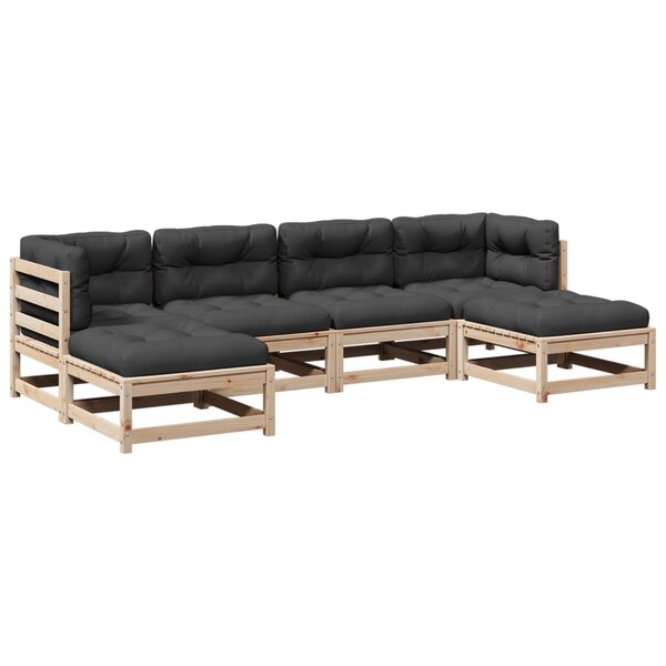 vidaXL Salon de jardin 6 Pièces avec coussins bois de pin massif