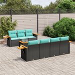 vidaXL Salon de jardin 8 Pièces avec coussins noir résine tressée