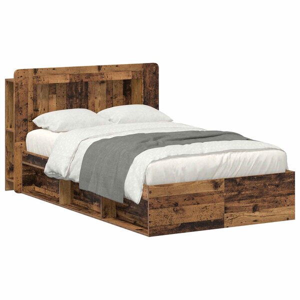 vidaXL Cadre de lit avec rangement Bois ancien 120 x 190 cm