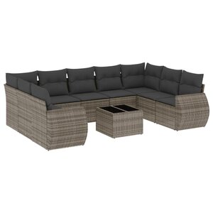vidaXL Salon de jardin avec coussins 10 Pièces gris résine tressée