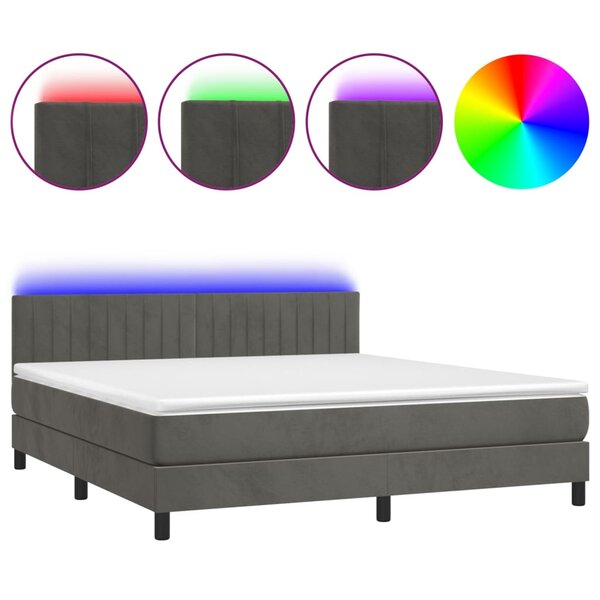 vidaXL Sommier à lattes de lit avec matelas LED Gris foncé 180x200 cm