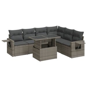 vidaXL Salon de jardin avec coussins 7 Pièces gris résine tressée