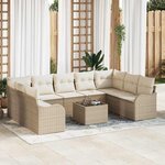 vidaXL Ensemble de canapé de jardin 10 Pièces Beige et blanc Poly rotin