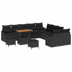 vidaXL Ensemble de canapé de jardin avec coussin 13 Pièces Noir