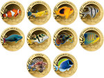 Monnaie MOST FAMOUS CORAL FISH Set 10x1/1000 Oz Or 3000 Francs Chad (PRÉCOMMANDE)