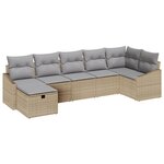 vidaXL Canapé de jardin 7 pièces avec coussins Beige Poly Rotin