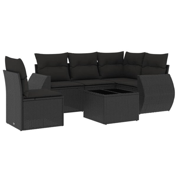 vidaXL Salon de jardin 6 Pièces avec coussins noir résine tressée