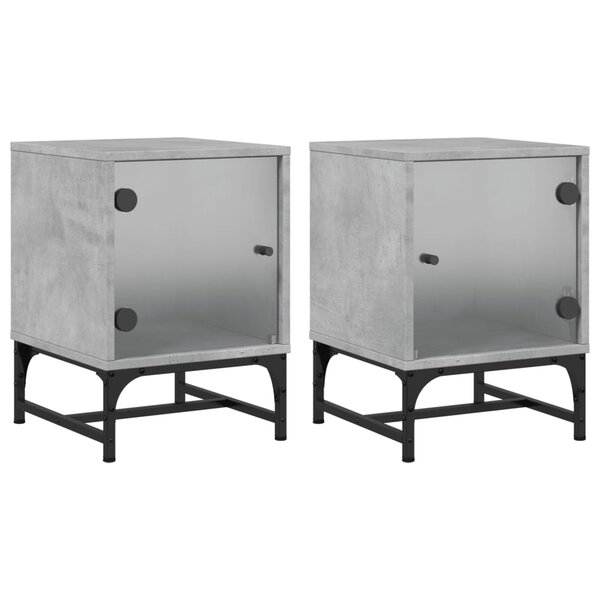 vidaXL Tables de chevet et portes vitrées 2 Pièces gris béton 35x37x50 cm