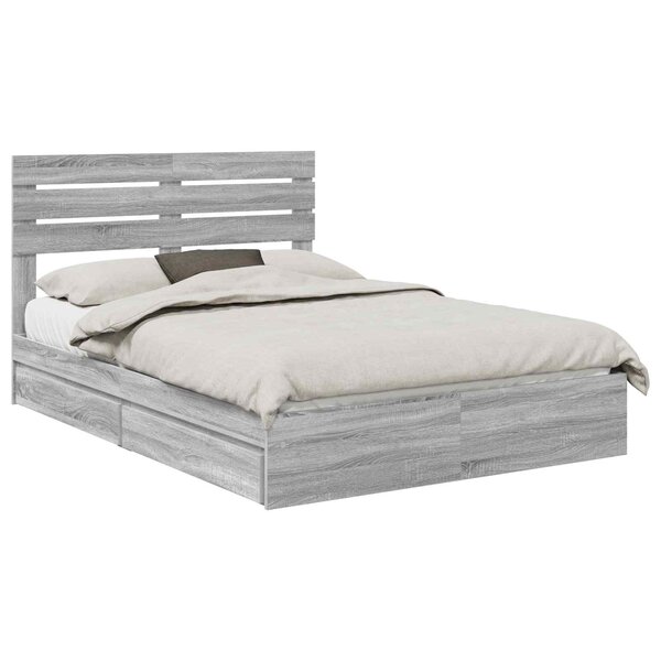 vidaXL Lit de Rangement Gris Sonoma 140 x 200 cm Bois d'ingénierie