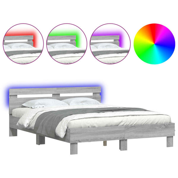 vidaXL Cadre de lit avec tête de lit et LED sonoma gris 140x190 cm