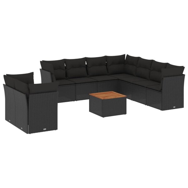vidaXL Salon de jardin 10 Pièces avec coussins noir résine tressée
