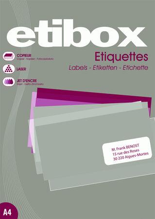 Boite de 100 feuilles a4 1600 etiquettes cop/las/jet coins droits 105 x 37 mm blanc etibox