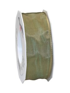 Ruban de soie acetat laitonné lyon 25-m-rouleau 40 mm vert sauge