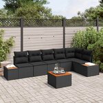 vidaXL Ensemble de canapé de jardin avec coussin 7 Pièces Noir Poly rotin