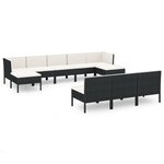 vidaXL Salon de jardin 10 Pièces avec coussins Résine tressée Noir