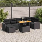 vidaXL Salon de jardin 8 Pièces avec coussins noir résine tressée