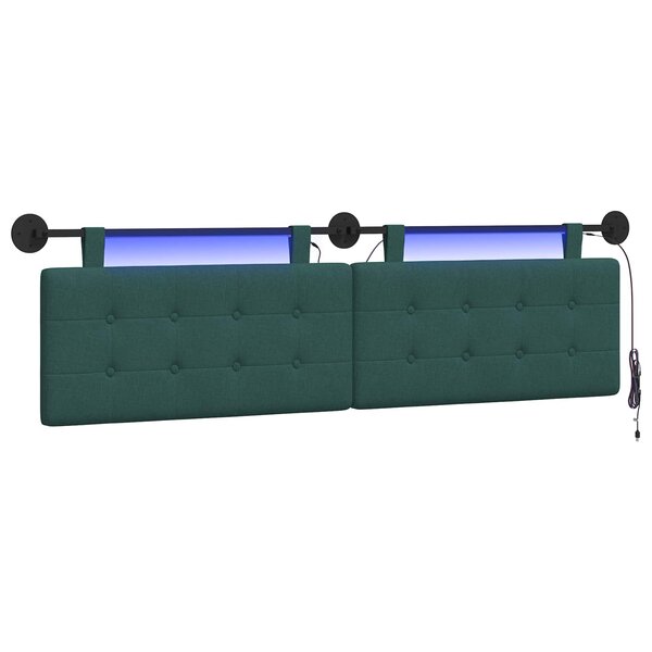 vidaXL Tête de lit suspendue Avec lumière LED Vert foncé Tissu