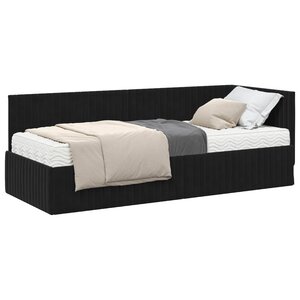 vidaXL Cadre de lit d'angle avec matelas 2 pc Noir 80 x 200 cm Velours