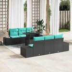 vidaXL Ensemble de Canapés avec coussin 7 Pièces Noir et Bleu polyrotin