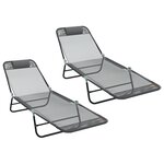 vidaXL Chaises Longues Pliables 2 Pièces avec Appui-tête Grise Textilène