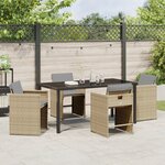 vidaXL Set de 5 chaises de salle à manger de jardin avec coussins beige rattan poly