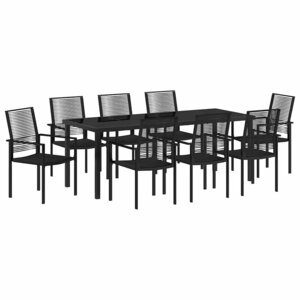 vidaXL Ensemble de salle à manger pour jardin 9 Pièces Noir