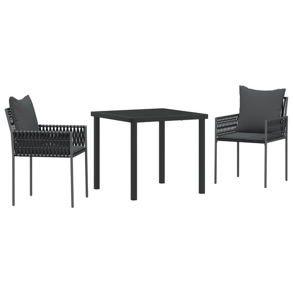 vidaXL Ensemble de salle à manger de jardin 3 pièces avec coussins en poly rattan noir