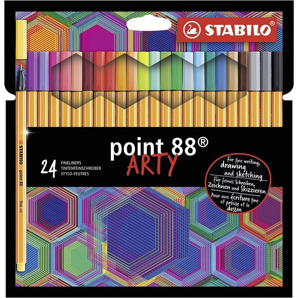 Etui 24 stylos feutres point 88 ARTY Pointe fine assorties x 6 STABILO