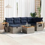 vidaXL Salon de jardin avec coussins 7 Pièces gris résine tressée