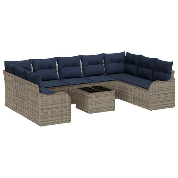 vidaXL Ensemble de canapé de jardin 10 Pièces Gris polyrotin
