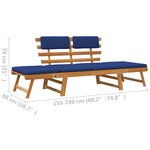 vidaXL Banc de jardin avec coussins 2-en-1 190 cm Bois solide d'acacia