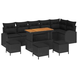 vidaXL Ensemble de canapé de jardin 10 Pièces Noir Poly rotin