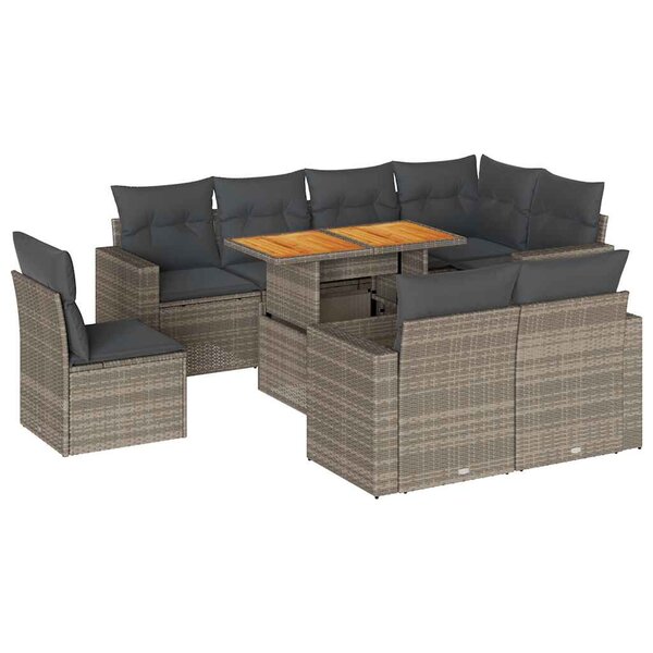 vidaXL Salon de jardin 9 Pièces avec coussins gris résine tressée