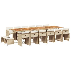 vidaXL Ensemble à manger de jardin et coussins 17 Pièces beige