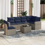 vidaXL Salon de jardin 7 Pièces avec coussins gris résine tressée