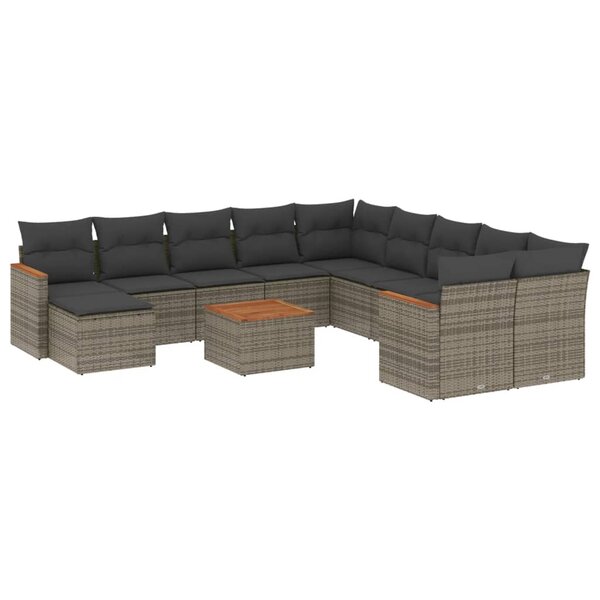 vidaXL Salon de jardin avec coussins 12 Pièces gris résine tressée