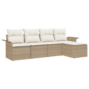 vidaXL Ensemble de canapé de jardin 5 pièces avec coussins beige en poly rattan