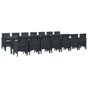 Ensemble de salle à manger de jardin de 15 pièces avec coussins anthracite poly rotin